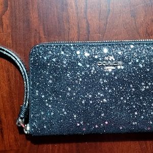 Coach black and silver glitter wristlet